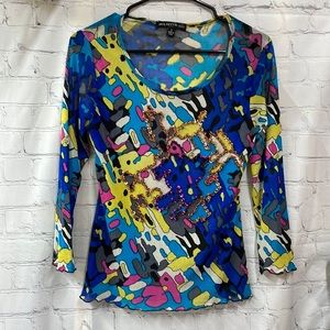 Juliette Jeans Y2K  sheer sequin bright colors vintage top size small